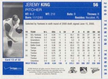 2006 MultiAd Trenton Thunder #13 Jeremy King Back