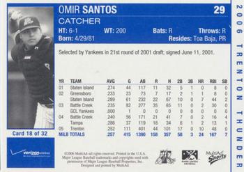 2006 MultiAd Trenton Thunder #18 Omir Santos Back