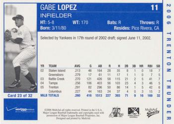 2006 MultiAd Trenton Thunder #23 Gabe Lopez Back