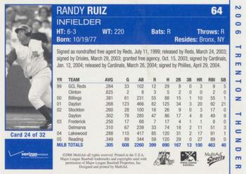 2006 MultiAd Trenton Thunder #24 Randy Ruiz Back