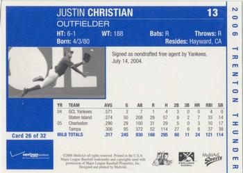 2006 MultiAd Trenton Thunder #26 Justin Christian Back