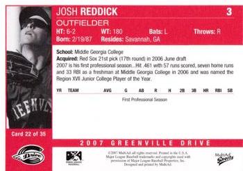 2007 MultiAd Greenville Drive #22 Josh Reddick Back