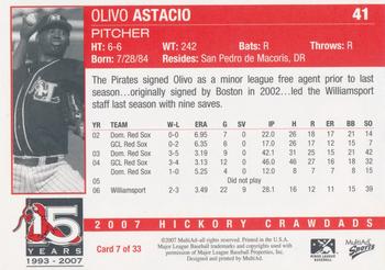 2007 MultiAd Hickory Crawdads #7 Olivo Astacio Back