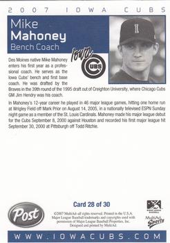 2007 MultiAd Iowa Cubs #28 Mike Mahoney Back