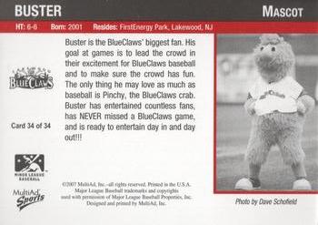 2007 MultiAd Lakewood BlueClaws #34 Buster Back