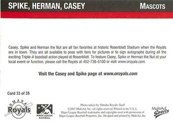 2007 MultiAd Omaha Royals #33 Spike / Herman / Casey Back
