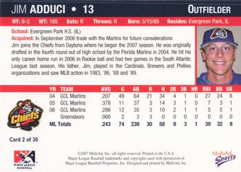 2007 MultiAd Peoria Chiefs #2 Jim Adduci Back