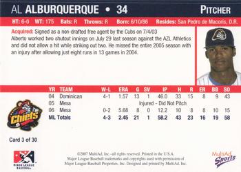 2007 MultiAd Peoria Chiefs #3 Al Alburquerque Back