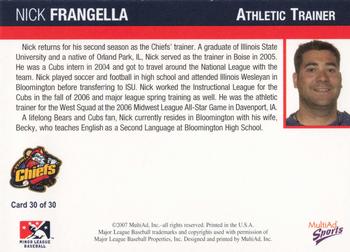 2007 MultiAd Peoria Chiefs #30 Nick Frangella Back