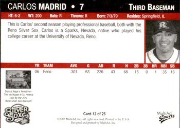 2007 MultiAd Reno Silver Sox #14 Carlos Madrid Back