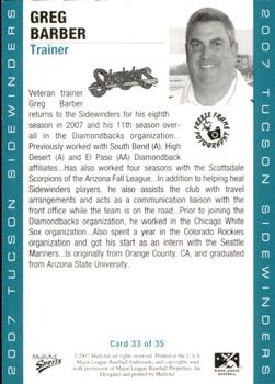2007 MultiAd Tucson Sidewinders #1 Greg Barber Back