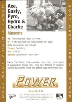 2007 MultiAd West Virginia Power #33 Axe / Gusty / Pyro / Hydro / Charlie Back