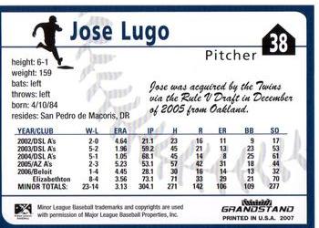 2007 Grandstand Beloit Snappers #NNO Jose Lugo Back