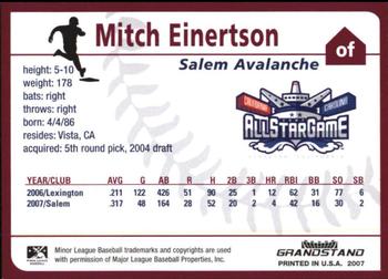 2007 Grandstand Carolina League All-Stars #NNO Mitch Einertson Back