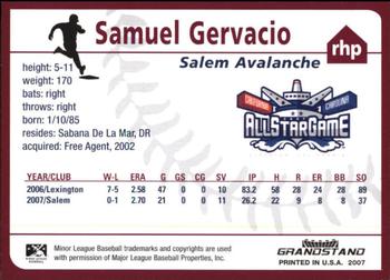 2007 Grandstand Carolina League All-Stars #NNO Samuel Gervacio Back