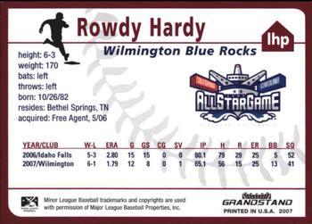 2007 Grandstand Carolina League All-Stars #NNO Rowdy Hardy Back