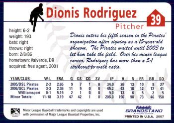 2007 Grandstand State College Spikes #22 Dionis Rodriguez Back