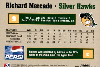 2007 Grandstand South Bend Silver Hawks #16 Richard Mercado Back