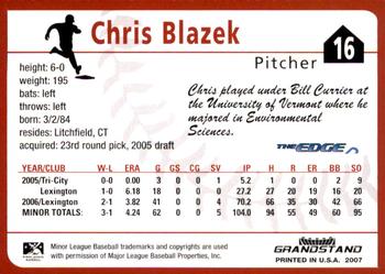 2007 Grandstand Salem Avalanche #NNO Chris Blazek Back