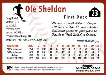 2007 Grandstand Salem Avalanche #NNO Ole Sheldon Back