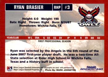 2007 Grandstand Orem Owlz #NNO Ryan Brasier Back
