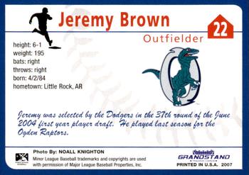 2007 Grandstand Ogden Raptors #NNO Jeremy Brown Back