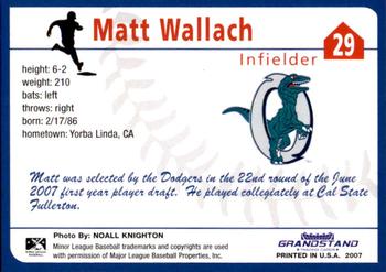 2007 Grandstand Ogden Raptors #NNO Matt Wallach Back