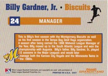2007 Grandstand Montgomery Biscuits #13 Billy Gardner Back