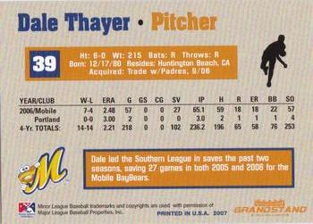 2007 Grandstand Montgomery Biscuits #28 Dale Thayer Back