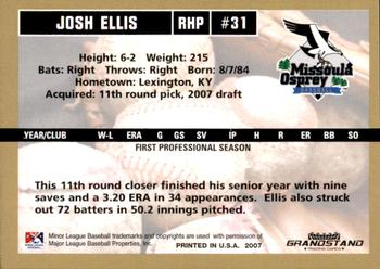 2007 Grandstand Missoula Osprey #11 Josh Ellis Back