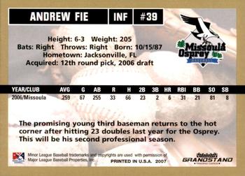 2007 Grandstand Missoula Osprey #13 Andrew Fie Back