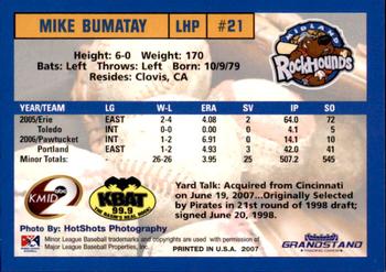 2007 Grandstand Midland RockHounds #5 Mike Bumatay Back
