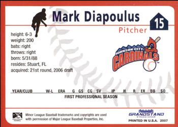 2007 Grandstand Johnson City Cardinals #NNO Mark Diapoules Back