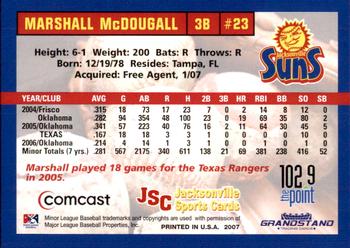 2007 Grandstand Jacksonville Suns #NNO Marshall McDougall Back