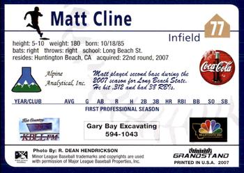 2007 Grandstand Helena Brewers #NNO Matt Cline Back