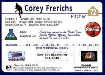 2007 Grandstand Helena Brewers #NNO Corey Frerichs Back