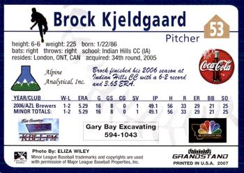 2007 Grandstand Helena Brewers #NNO Brock Kjeldgaard Back