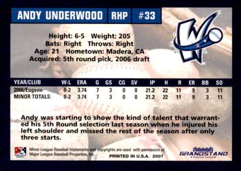 2007 Grandstand Fort Wayne Wizards #NNO Andy Underwood Back