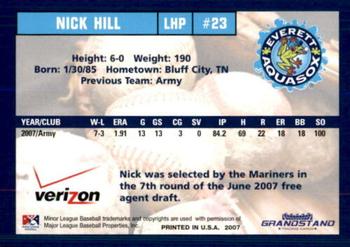 2007 Grandstand Everett AquaSox #15 Nick Hill Back
