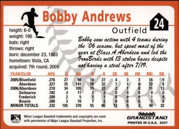 2007 Grandstand Delmarva Shorebirds #NNO Bobby Andrews Back
