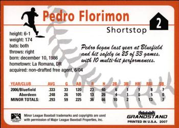 2007 Grandstand Delmarva Shorebirds #NNO Pedro Florimon Back