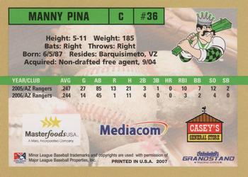 2007 Grandstand Clinton LumberKings #NNO Manny Pina Back