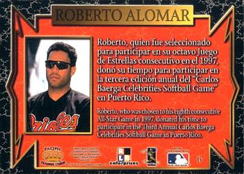 1997 Pacific Crown Collection Carlos Baerga Celebrity Softball #6 Roberto Alomar Back