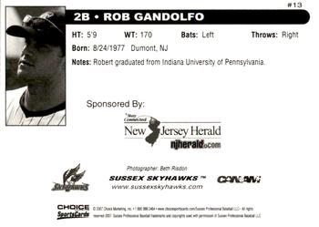 2007 Choice Sussex Skyhawks #12 Rob Gandolfo Back
