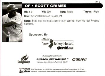 2007 Choice Sussex Skyhawks #13 Scott Grimes Back