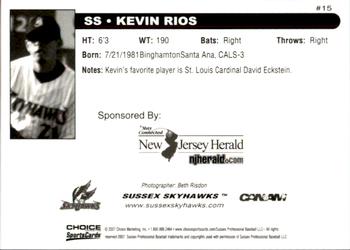 2007 Choice Sussex Skyhawks #20 Kevin Rios Back