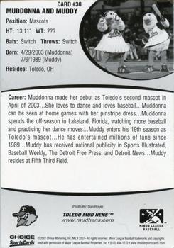 2007 Choice Toledo Mud Hens #30 Muddy / Muddonna Back