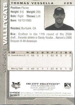 2007 Choice Tri-City ValleyCats #29 Thomas Vessella Back