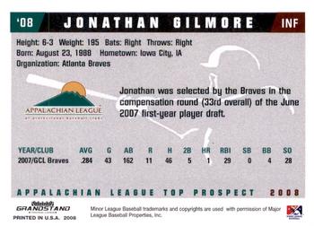 2008 Grandstand Appalachian League Top Prospects #NNO Jonathan Gilmore Back