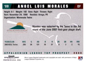 2008 Grandstand Appalachian League Top Prospects #NNO Angel Morales Back